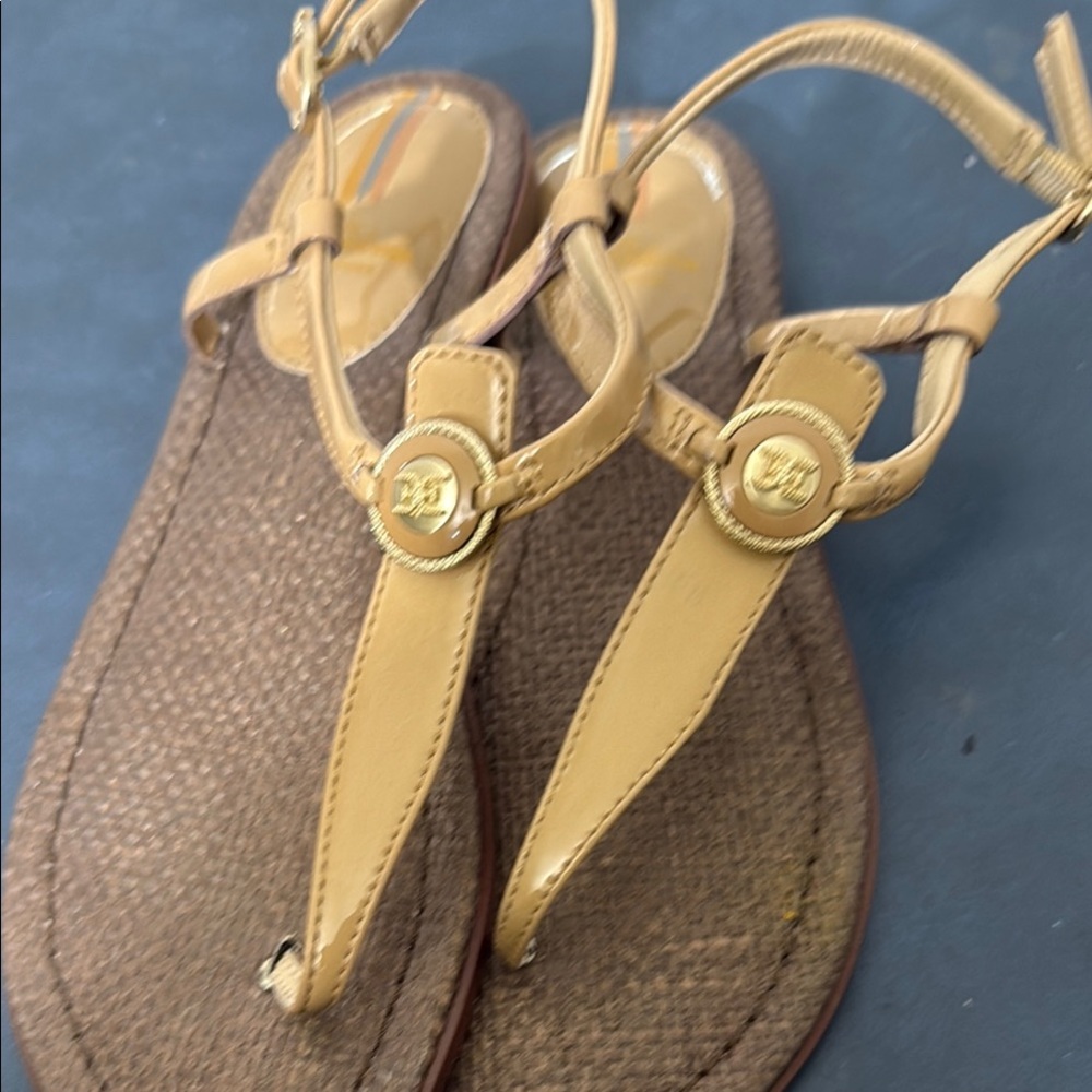 Sam Edelman Tan Gold Sandals with Medallion Accents